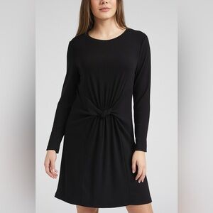Aerie Women Sz XL Black Ribbed Casual Long Sleeve Twist Front T-Shirt Mini Dress